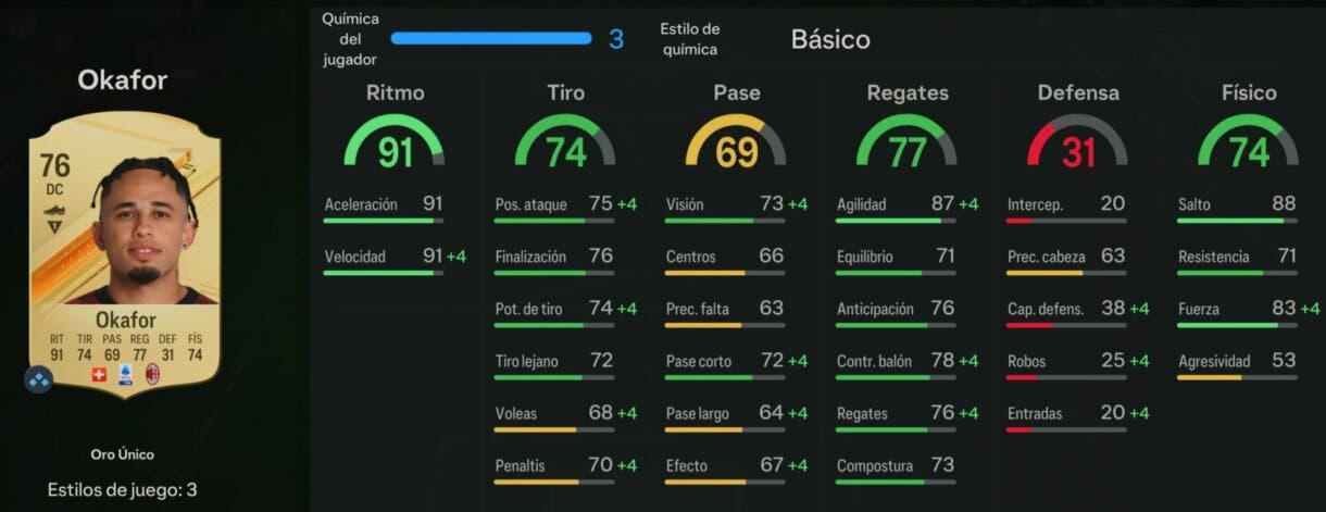 Stats in game Okafor oro EA Sports FC 24 Ultimate Team