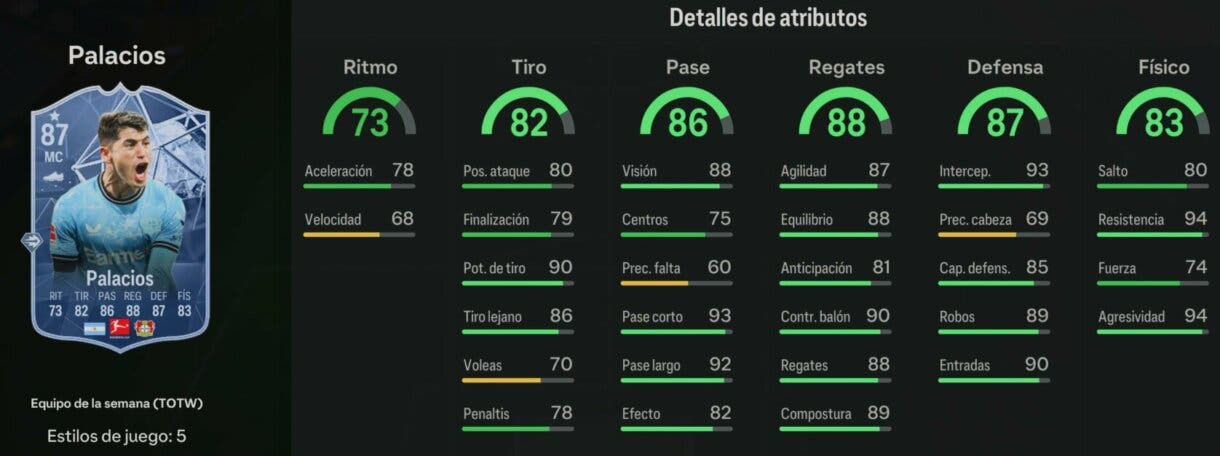 Stats in game Palacios SIF EA Sports FC 24 Ultimate Team