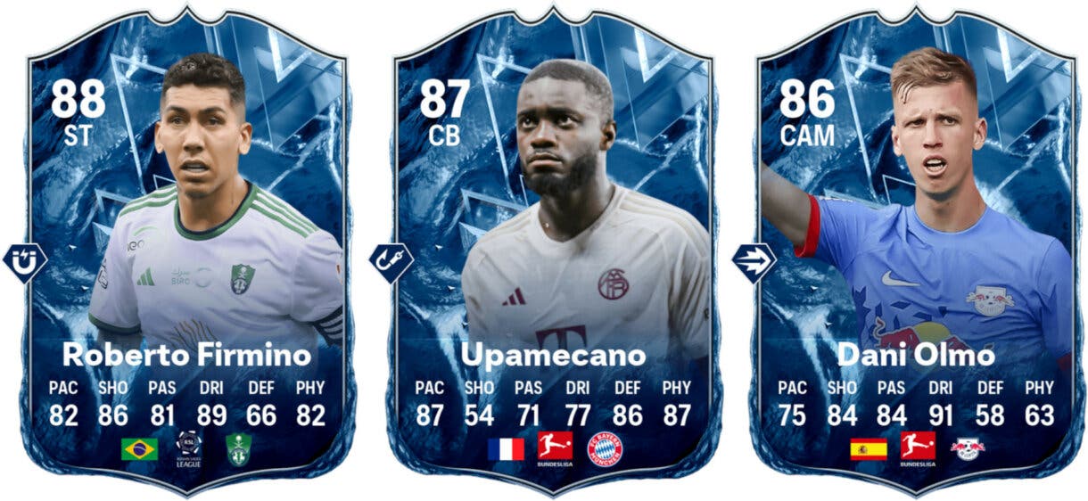 Cartas FC Versus de Hielo de Firmino, Upamecano y Dani Olmo para EA Sports FC 24 Ultimate Team
