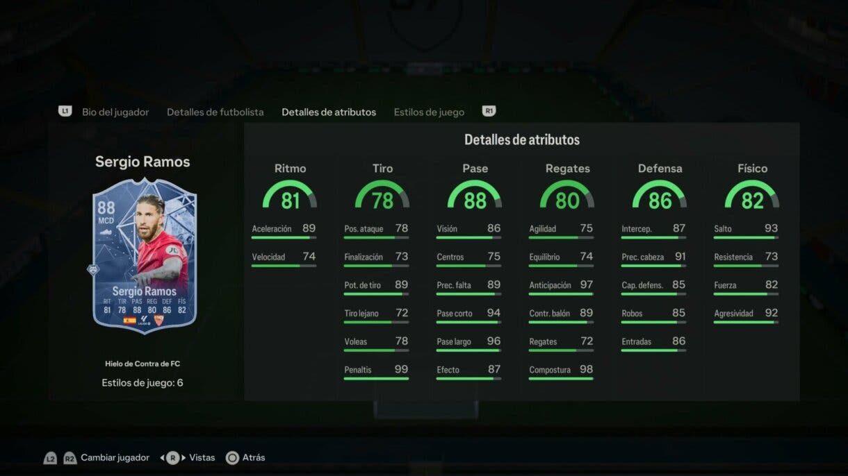 Stats in game Ramos Hielo de Contra de FC EA Sports FC 24 Ultimate Team