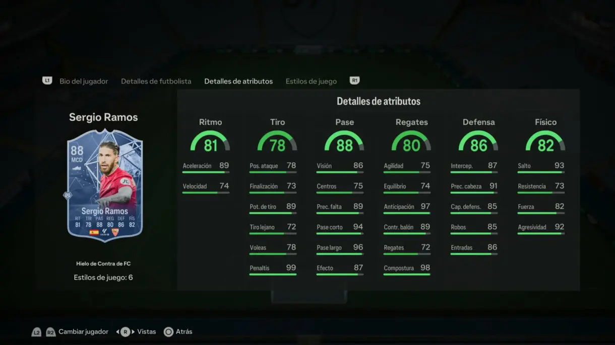 Stats in game Ramos Hielo de Contra de FC EA Sports FC 24 Ultimate Team