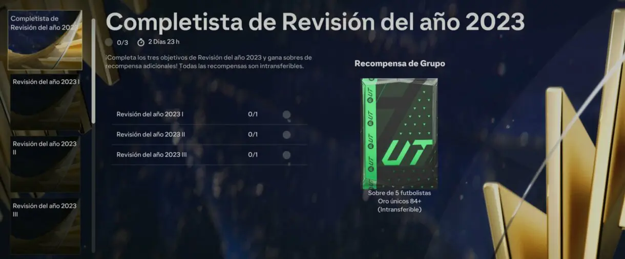 Objetivos de Completista de Revisión del año 2023 desde el menú de objetivos EA Sports FC 24 Ultimate Team