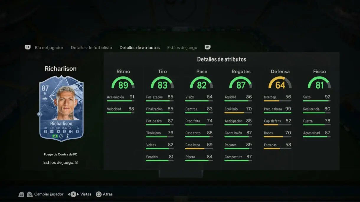 Stats in game Richarlison Fuego de Contra de FC EA Sports FC 24 Ultimate Team
