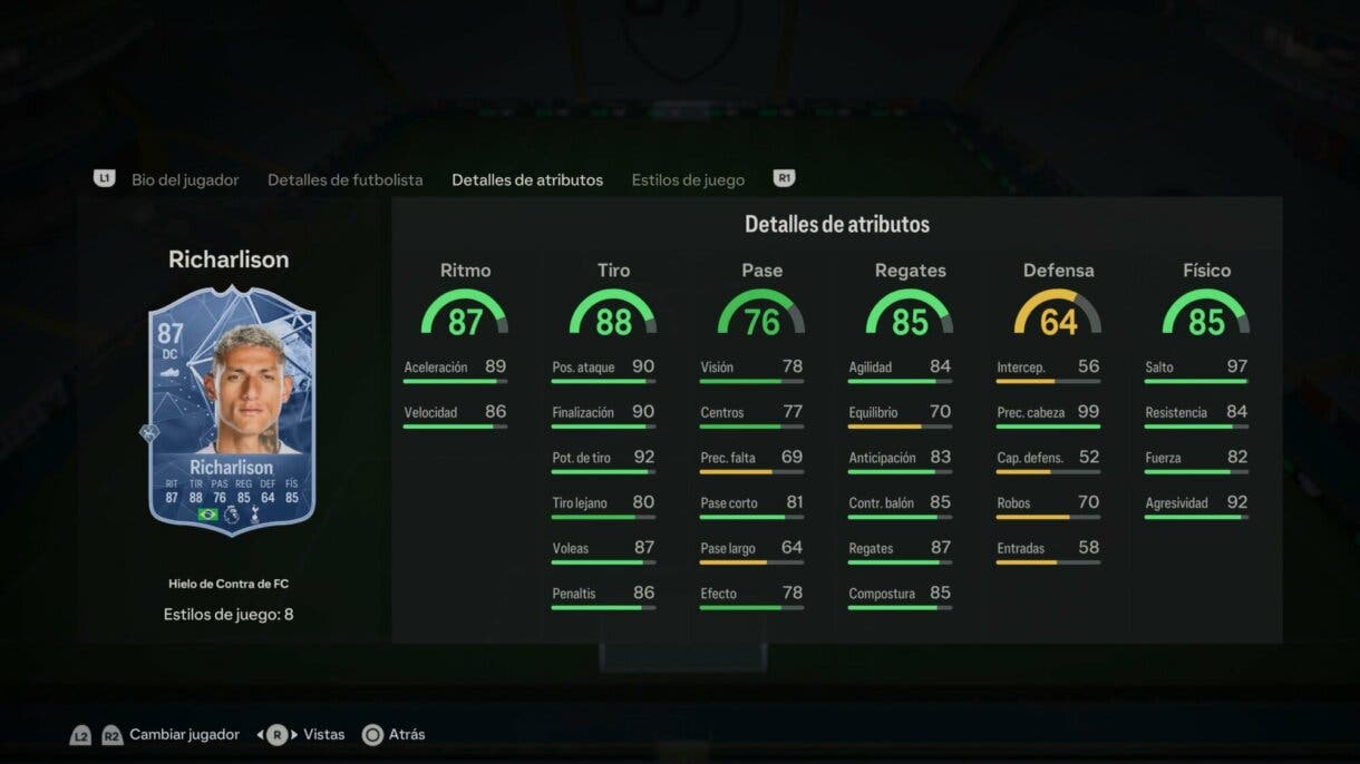 Stats in game Richarlison Hielo de Contra de FC EA Sports FC 24 Ultimate Team