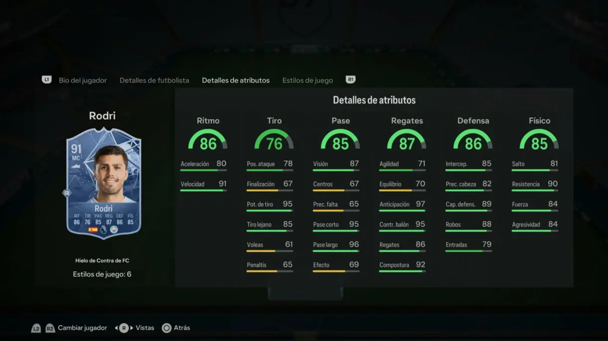 Stats in game Rodri Hielo de Contra de FC EA Sports FC 24 Ultimate Team