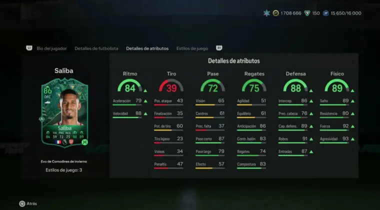Imagen de EA Sports FC 24: la Evolución "Seguir el ritmo" haría que Saliba oro fuese similar al Winter Wildcards