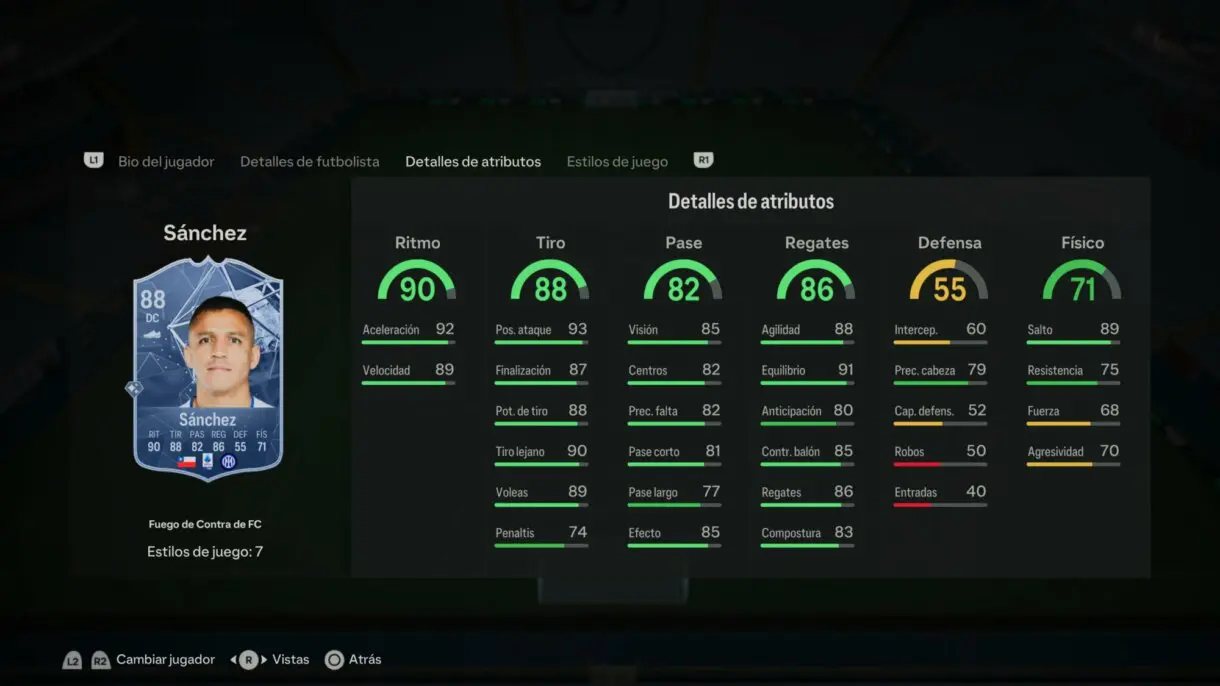 Stats in game Alexis Sánchez Fuego de Contra de FC EA Sports FC 24 Ultimate Team