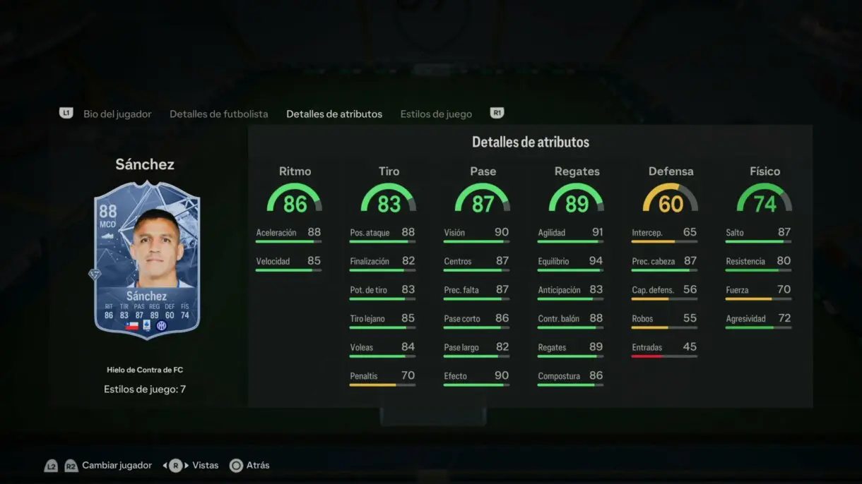 Stats in game Sánchez Hielo de Contra de FC EA Sports FC 24 Ultimate Team