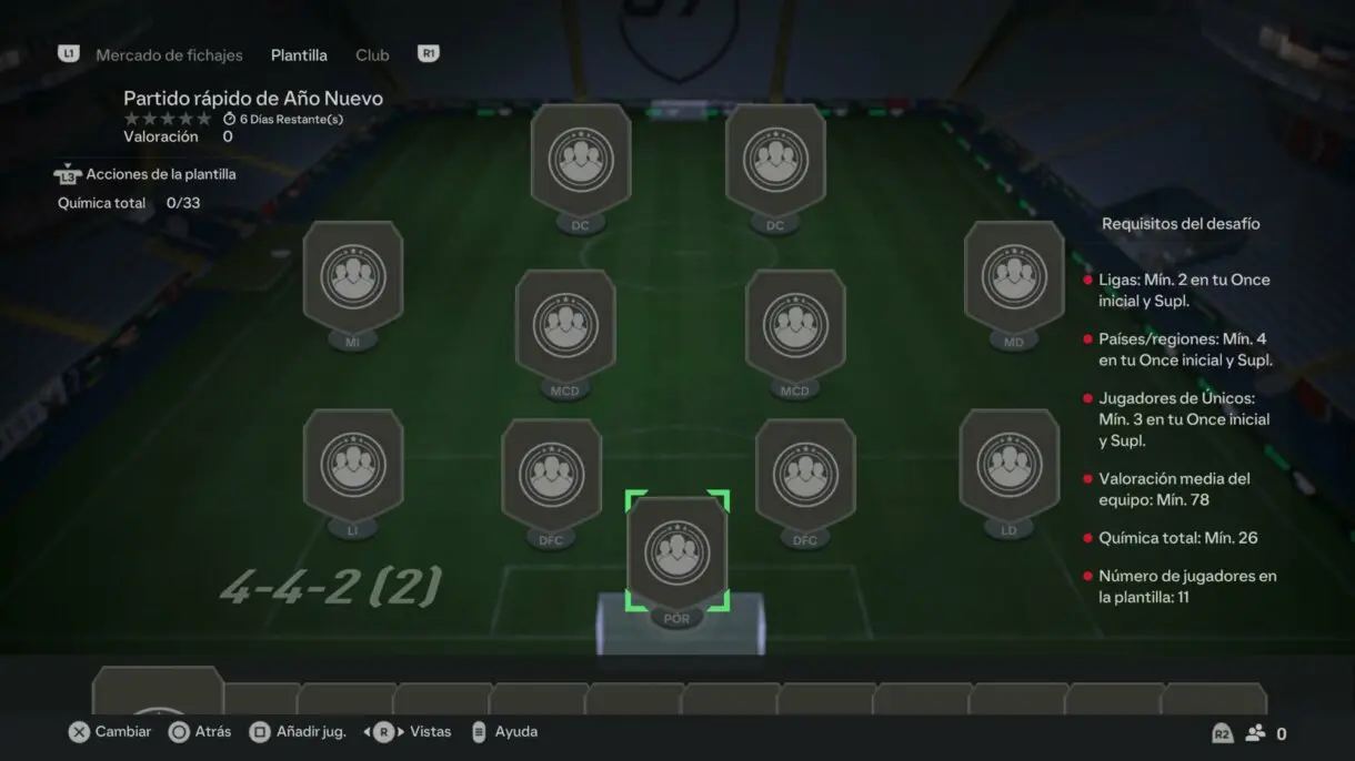Plantilla vacía del SBC Partido rápido de Año Nuevo EA Sports FC 24 Ultimate Team 