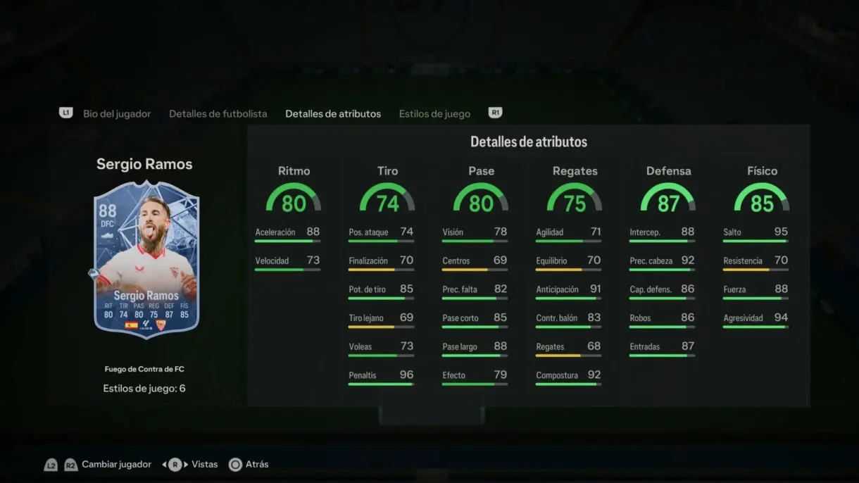 Stats in game Ramos Fuego de Contra de FC EA Sports FC 24 Ultimate Team