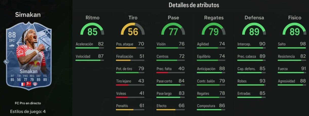 Stats in game Simakan C Pro Live 88 EA Sports FC 24 Ultimate Team