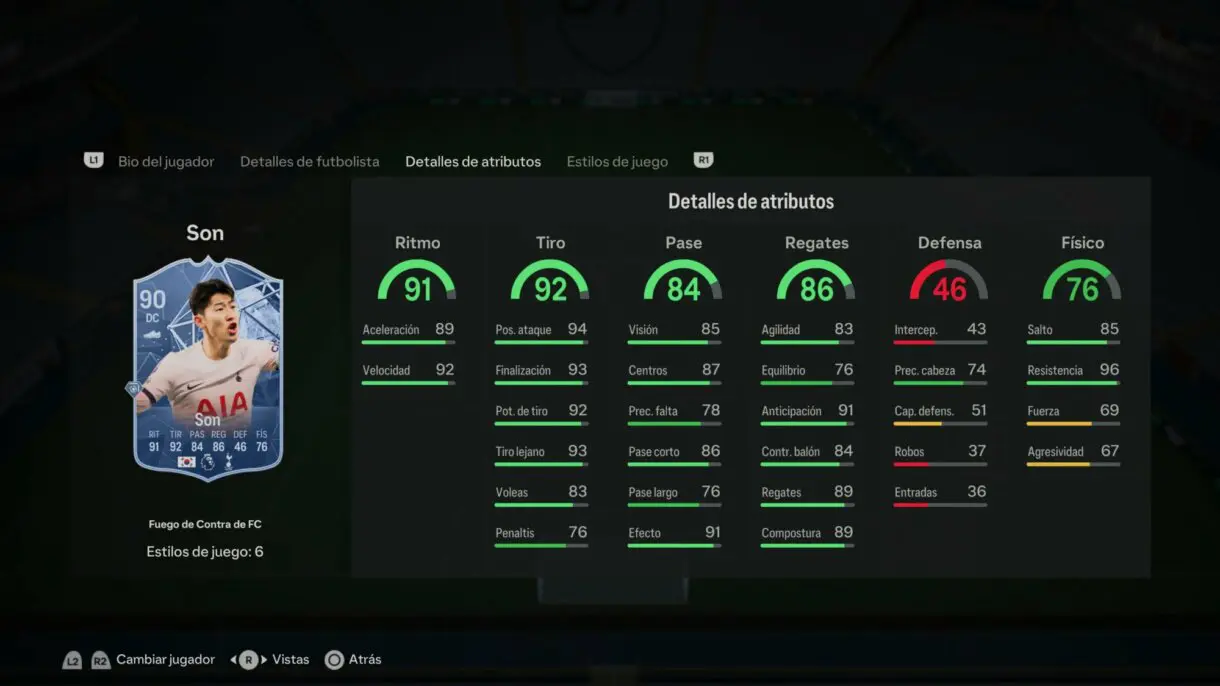 Stats in game Son Fuego de Contra de FC EA Sports FC 24 Ultimate Team