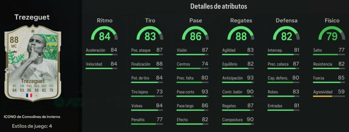 Stats in game Trezeguet Icono Winter Wildcards EA Sports FC 24 Ultimate Team