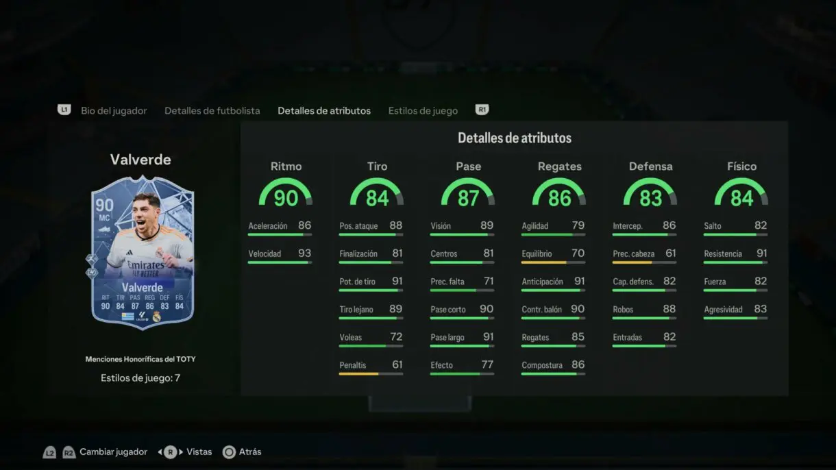 Stats in game Valverde Menciones Honoríficas EA Sports FC 24 Ultimate Team
