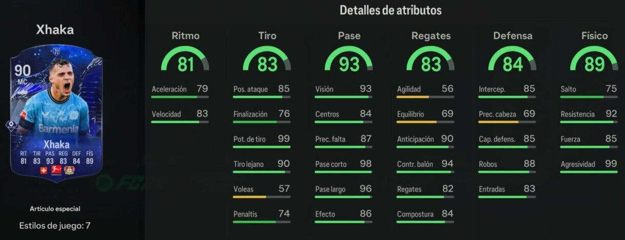 Stats in game Xhaka Menciones Honoríficas EA Sports FC 24 Ultimate Team