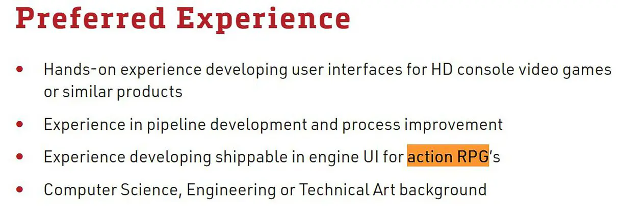 action rpg mention in santa monica studio job ad description