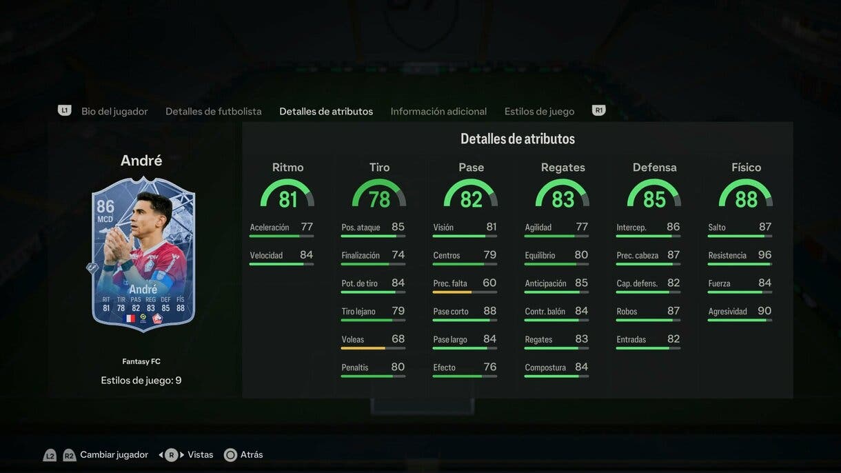 Stats in game André Fantasy FC EA Sports FC 24 Ultimate Team