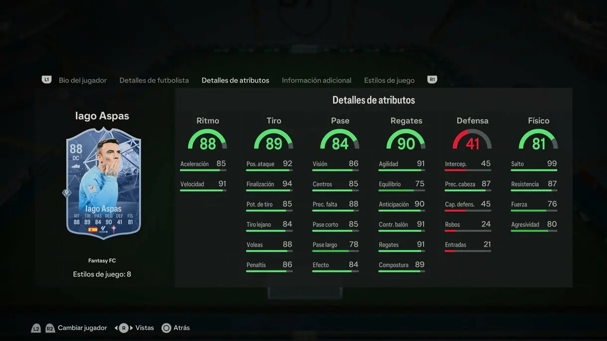 Stats in game Aspas Fantasy FC EA Sports FC 24 Ultimate Team