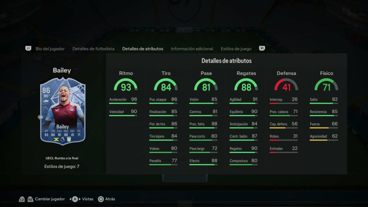 Stats in game Bailey RTTF EA Sports FC 24 Ultimate Team
