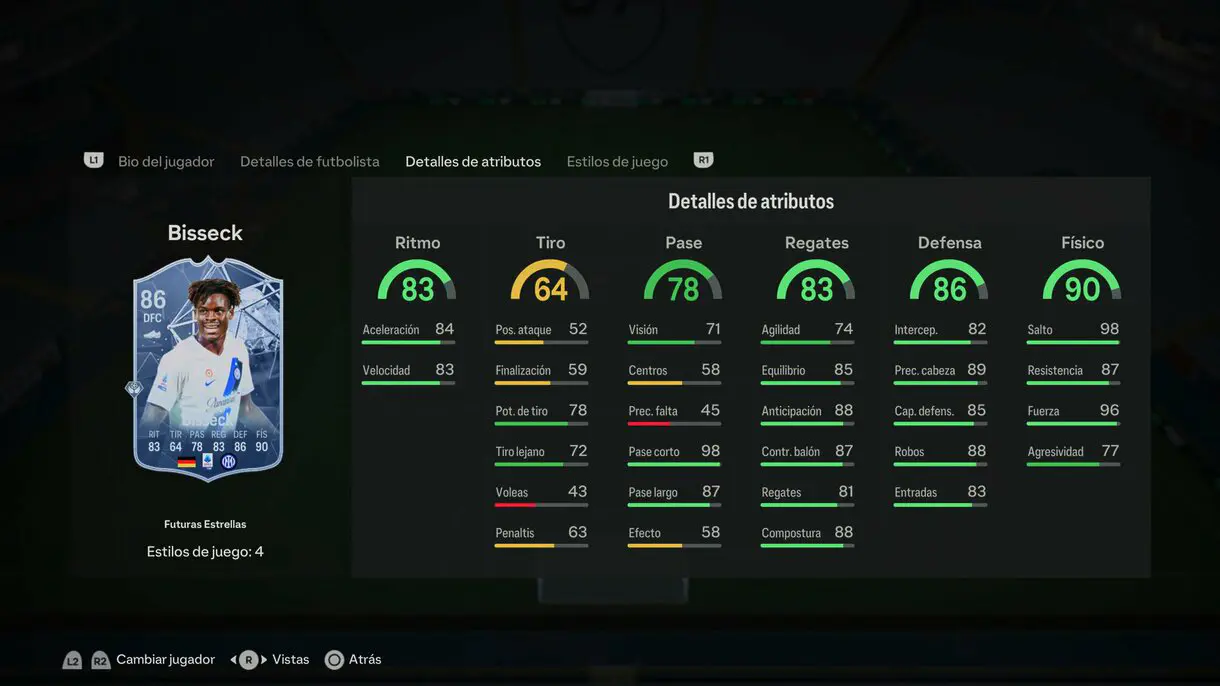 Stats in game Bisseck Futuras Estrellas EA Sports FC 24 Ultimate Team