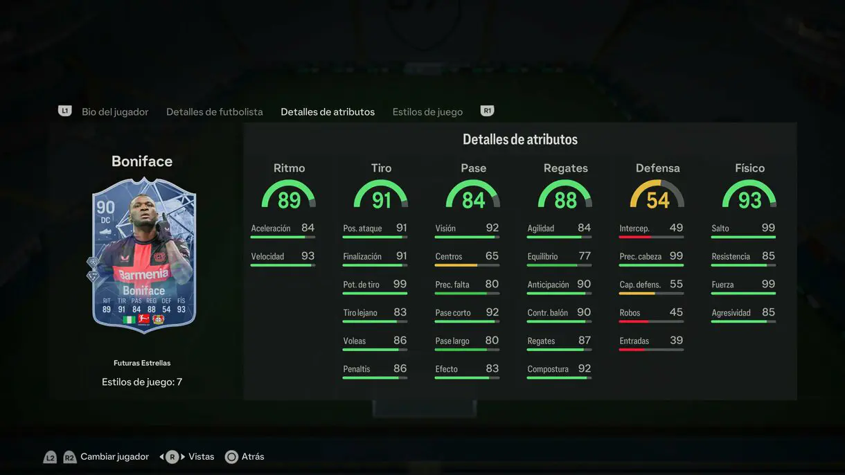 Stats in game Boniface Futuras Estrellas EA Sports FC 24 Ultimate Team