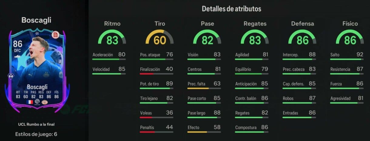 Stats in game Boscagli RTTF EA Sports FC 24 Ultimate Team