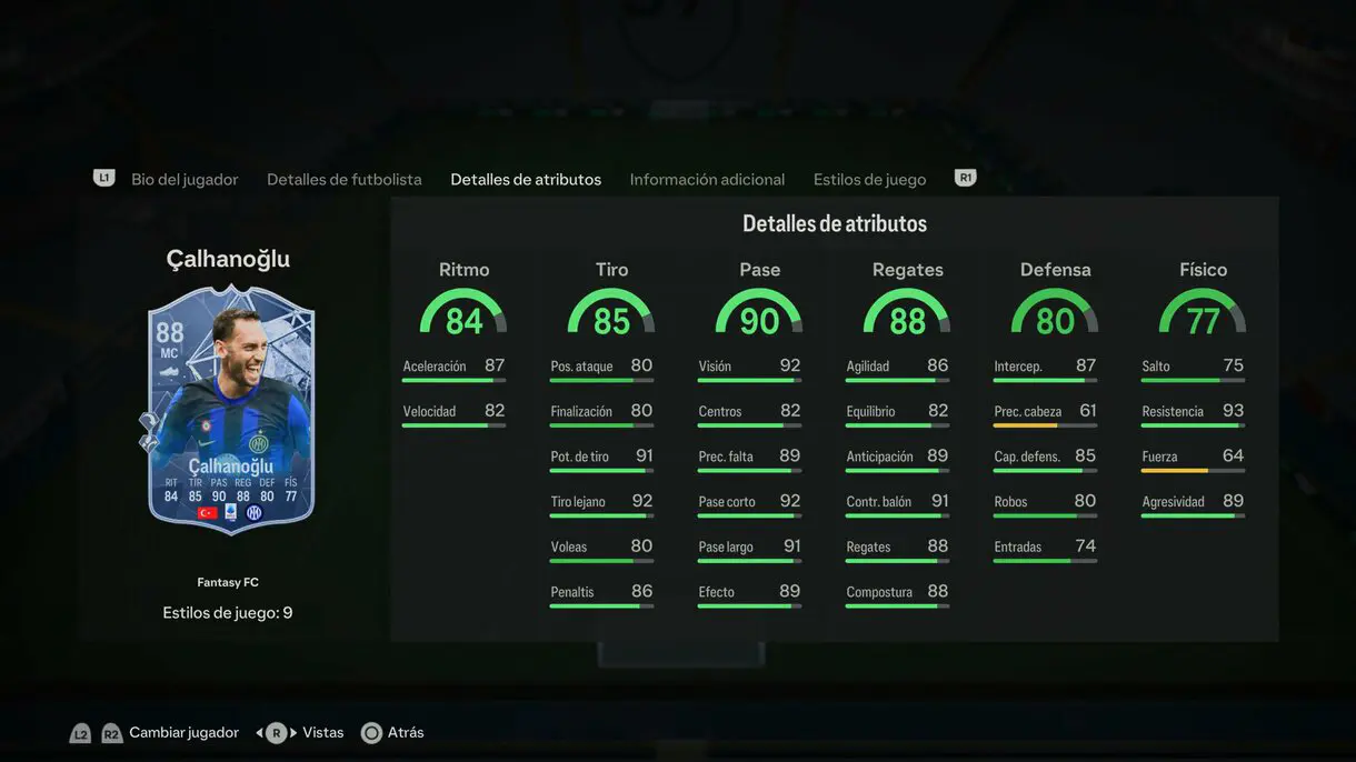 Stats in game Çalhanoglu Fantasy FC EA Sports FC 24 Ultimate Team