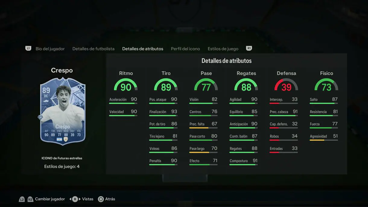Stats in game Crespo Icono Futuras Estrellas EA Sports FC 24 Ultimate Team