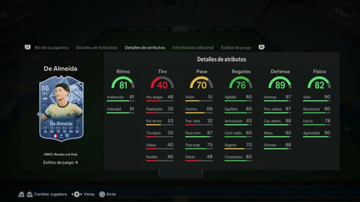 Stats in game De Almeida RTTF EA Sports FC 24 Ultimate Team