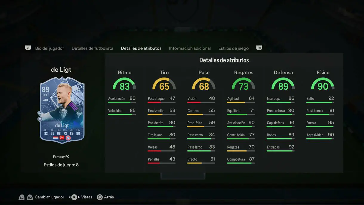 Stats in game de Ligt Fantasy FC EA Sports FC 24 Ultimate Team
