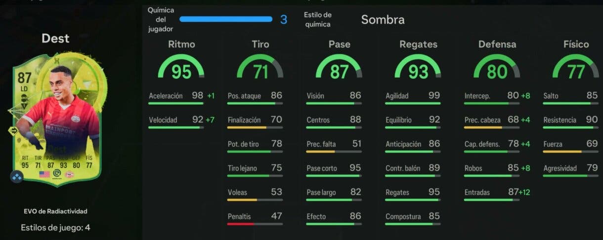 Stats in game Dest EVO de Radiactividad EA Sports FC 24 Ultimate Team