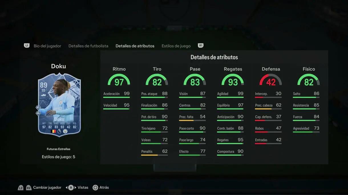 Stats in game Doku Futuras Estrellas EA Sports FC 24 Ultimate Team
