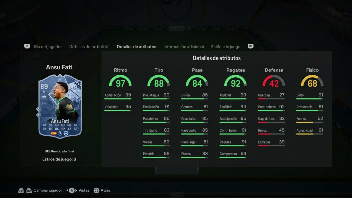 Stats in game Ansu Fati RTTF EA Sports FC 24 Ultimate Team