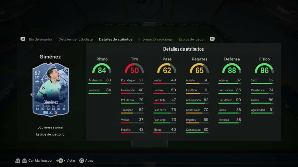 Stats in game Giménez RTTF EA Sports FC 24 Ultimate Team