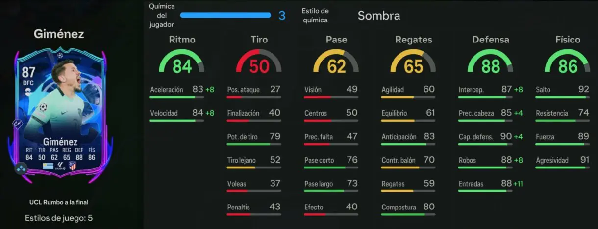 Stats in game Giménez RTTF EA Sports FC 24 Ultimate Team