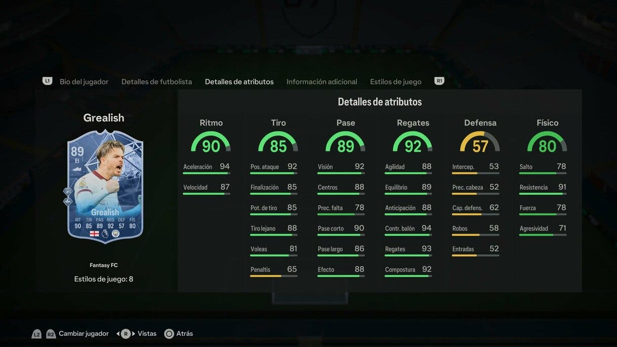 Stats in game Grealish Fantasy FC EA Sports FC 24 Ultimate Team