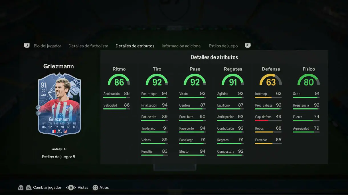 Stats in game Griezmann Fantasy FC EA Sports FC 24 Ultimate Team