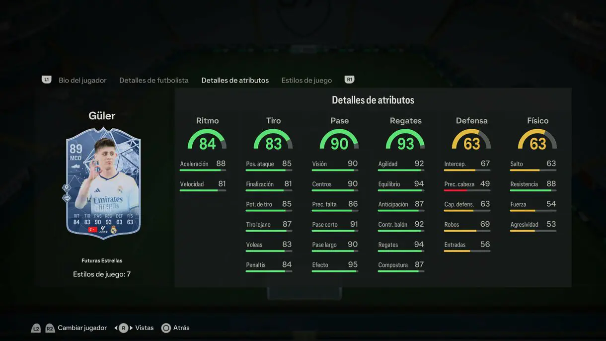 Stats in game Güler Futuras Estrellas EA Sports FC 24 Ultimate Team