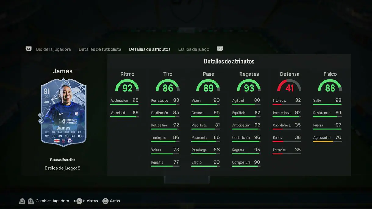 Stats in game James Futuras Estrellas EA Sports FC 24 Ultimate Team