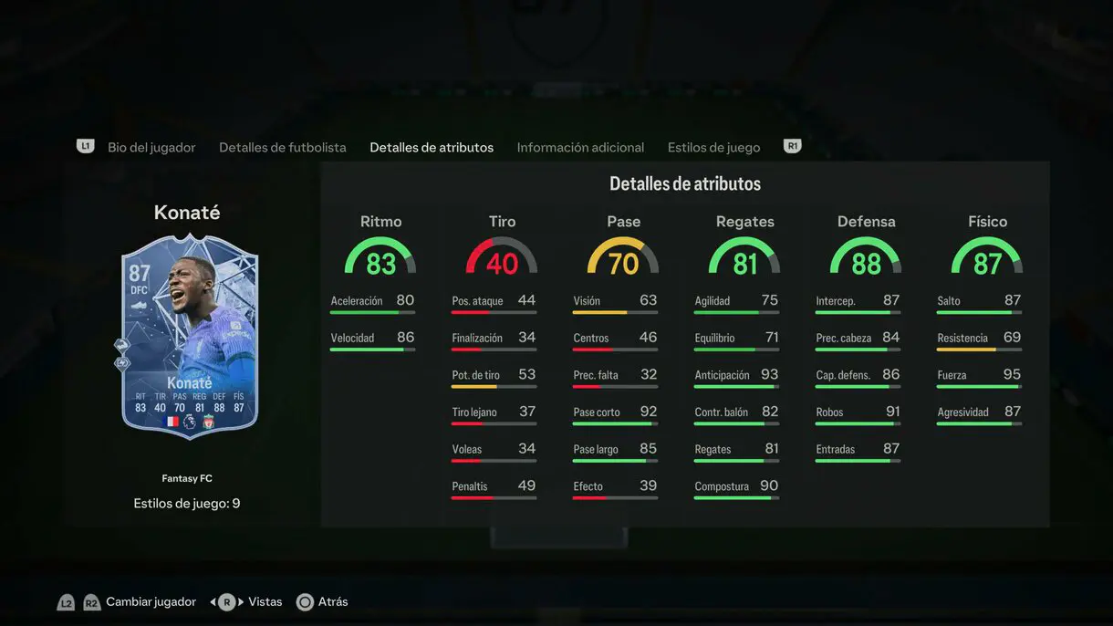 Stats in game Konaté Fantasy FC EA Sports FC 24 Ultimate Team