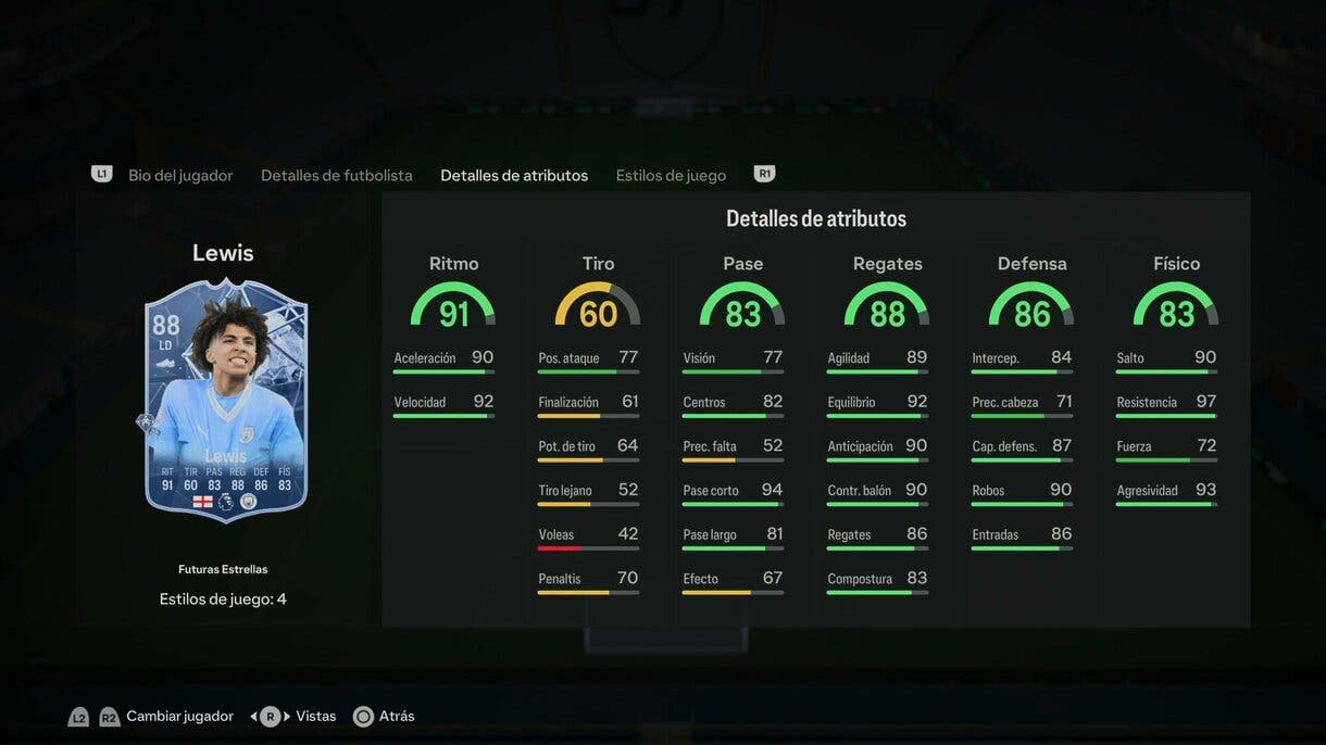 Stats in game Lewis Future Stars EA Sports FC 24 Ultimate Team