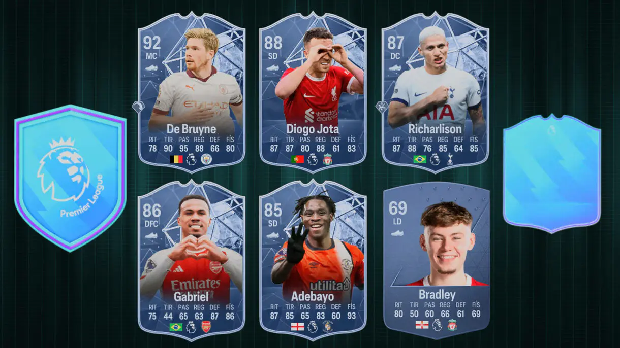 Mejores cartas (en conceptuales) de Diogo Jota, Richarlison, Gabriel, Adebayo y Bradley junto a De Bruyne Centuriones EA Sports FC 24 Ultimate Team
