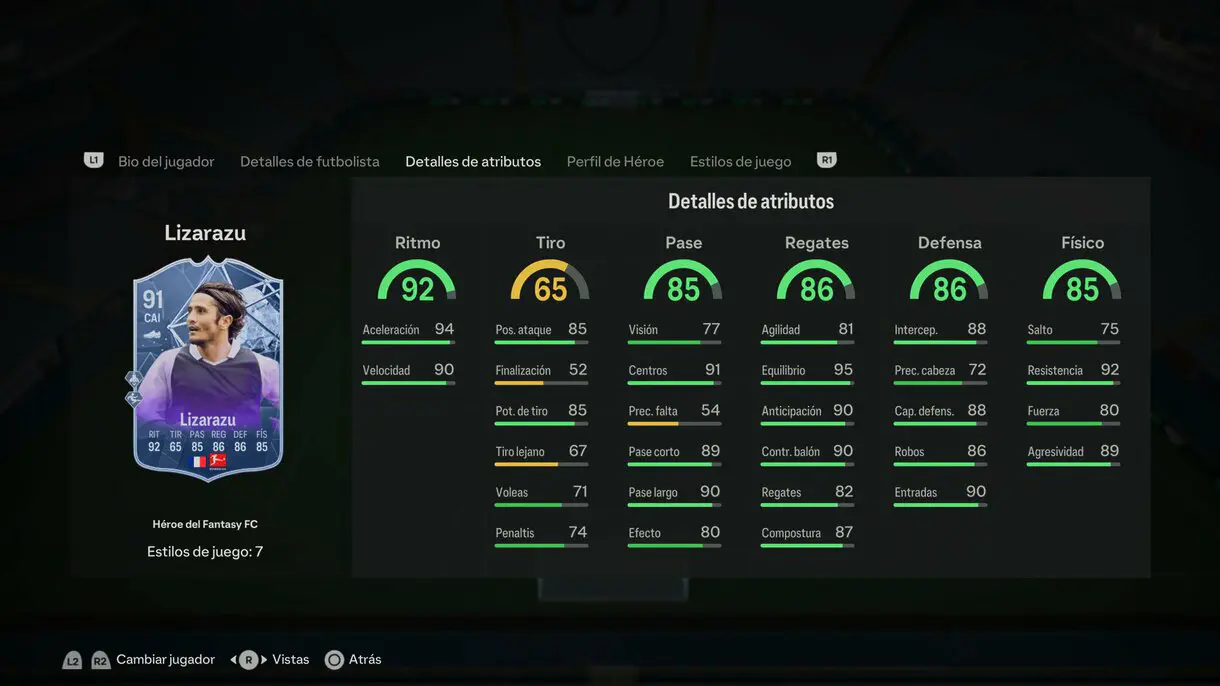 Stats in game Lizarazu Héroe del Fantasy FC EA Sports FC 24 Ultimate Team