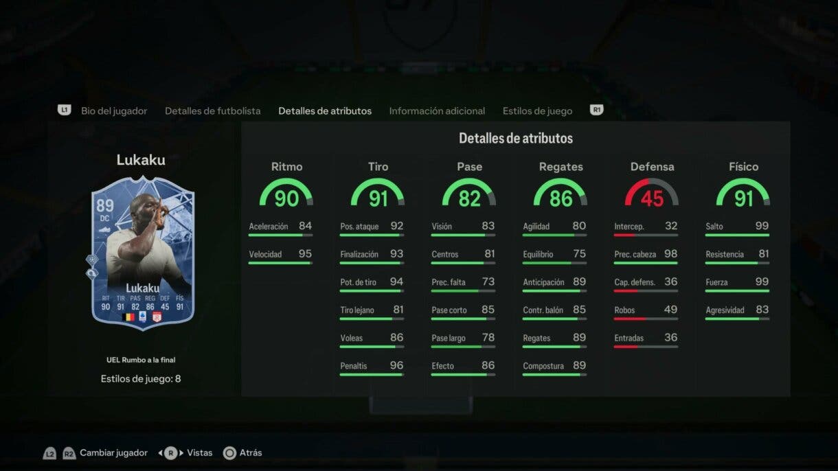 Stats in game Lukaku RTTF EA Sports FC 24 Ultimate Team