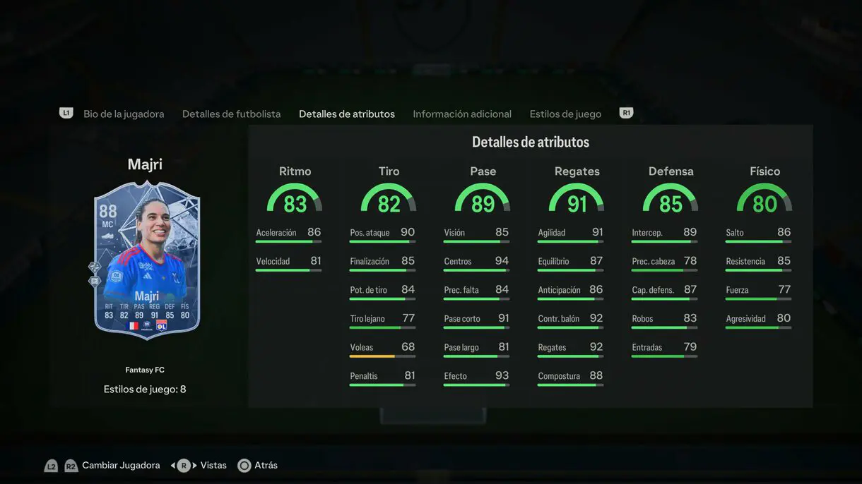 Stats in game Majri Fantasy FC EA Sports FC 24 Ultimate Team