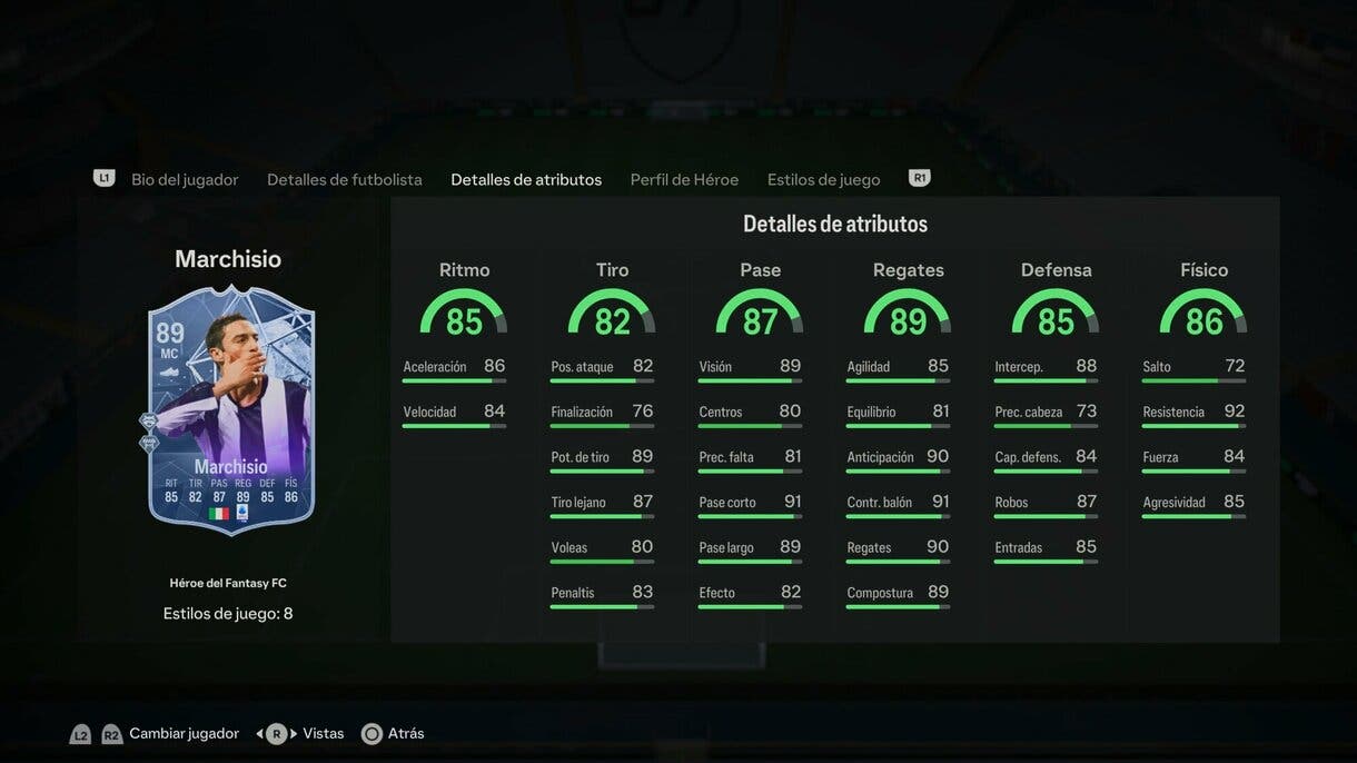 Stats in game Marchisio Héroe del Fantasy FC EA Sports FC 24 Ultimate Team