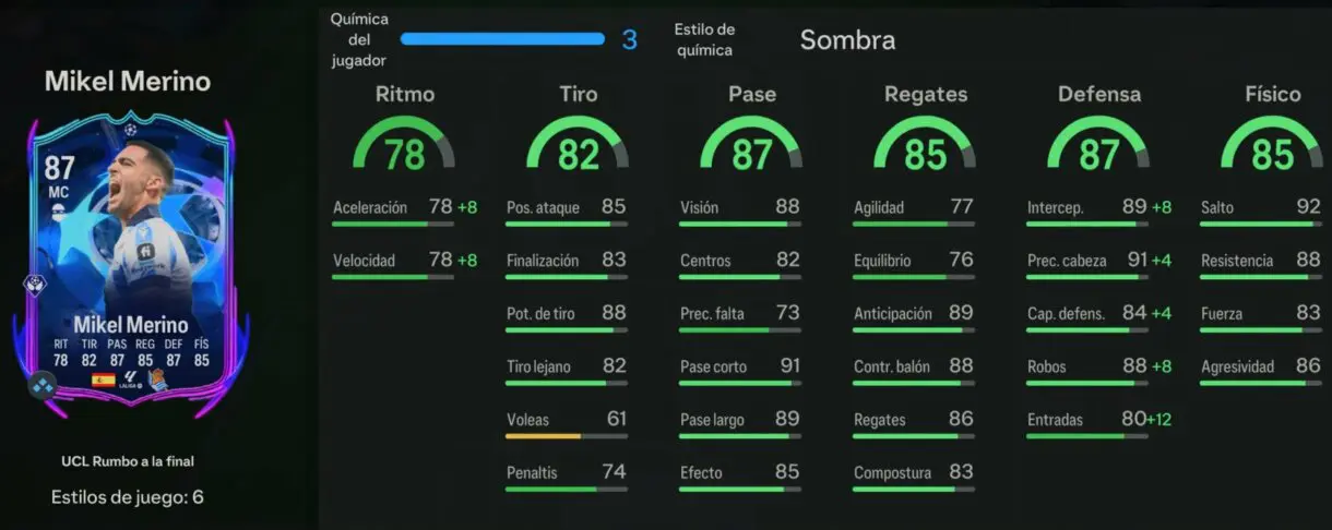 Stats in game Mikel Merino RTTF EA Sports FC 24 Ultimate Team