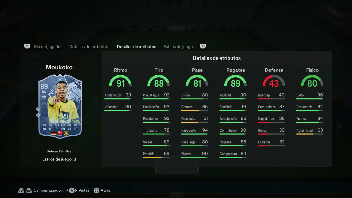 Stats in game Moukoko Future Stars EA Sports FC 24 Ultimate Team