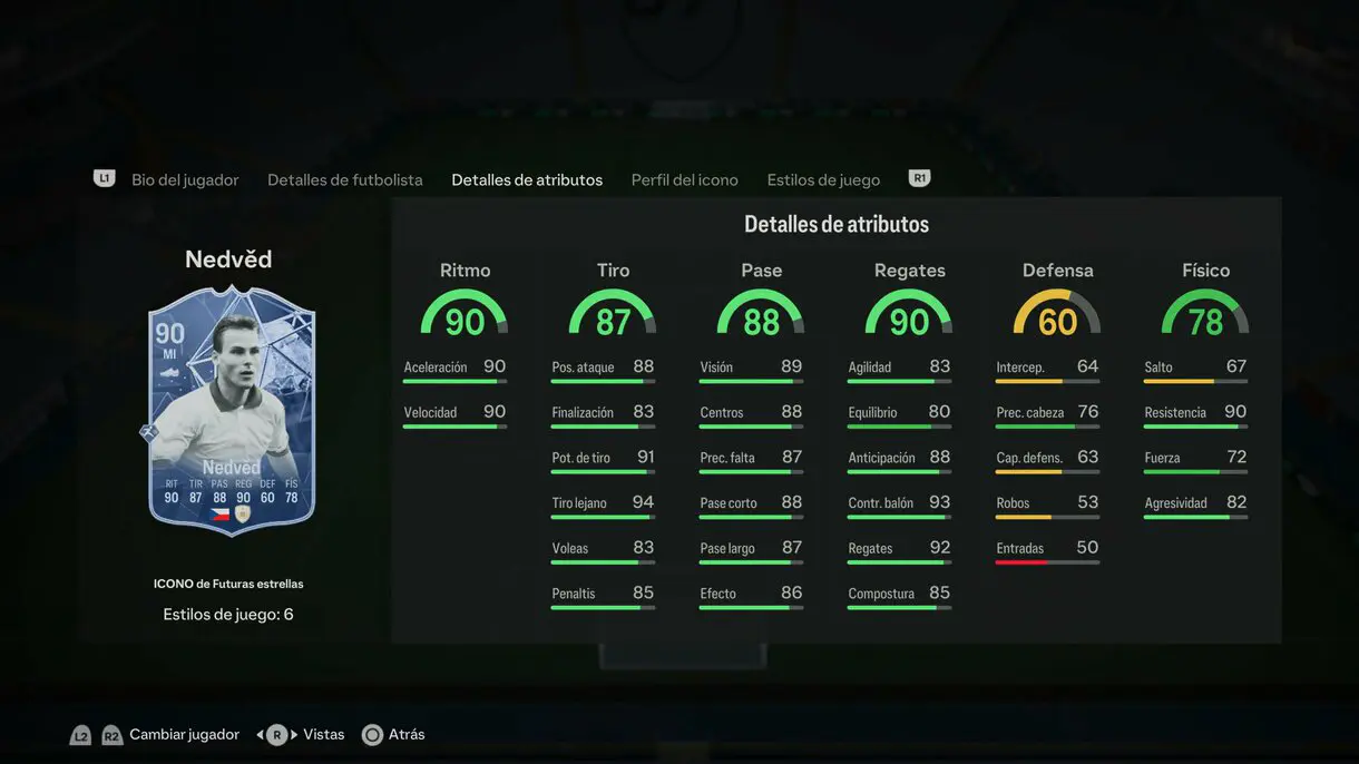 Stats in game Nedved Icono de Futuras estrellas EA Sports FC 24 Ultimate Team