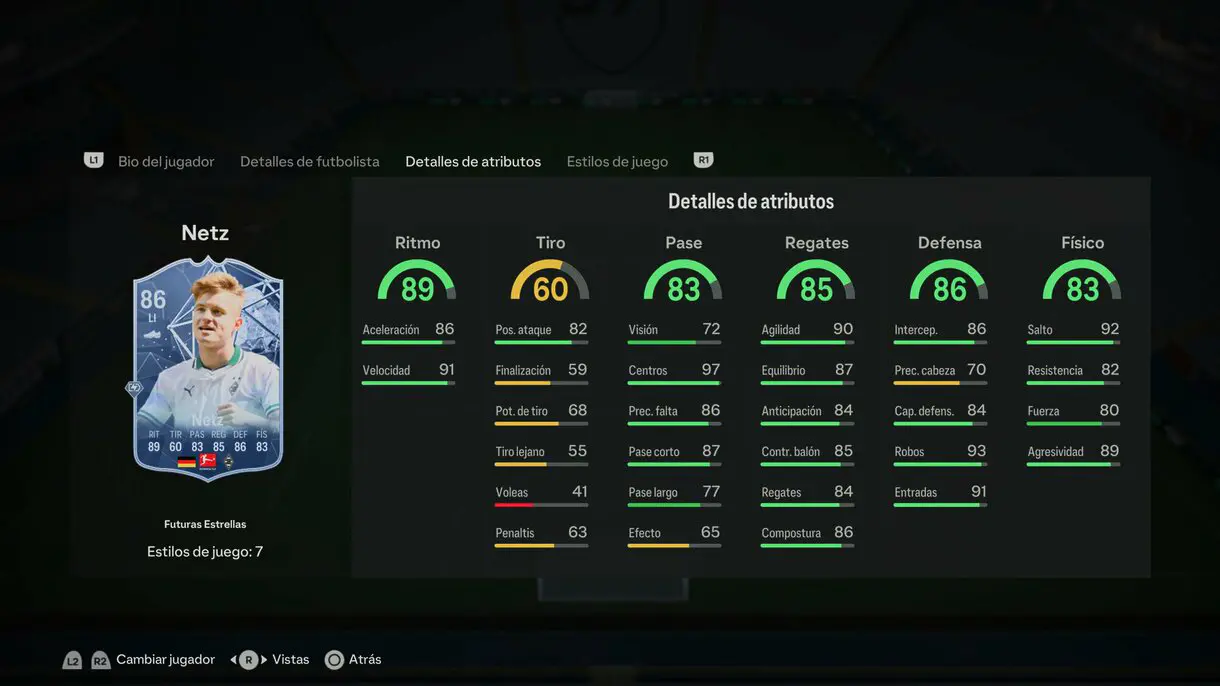 Stats in game Netz Future Stars EA Sports FC 24 Ultimate Team